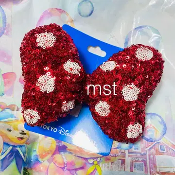 디즈니 스팽글 머리끈 헤어 포니 미니 빨간색 레드 빅 리본