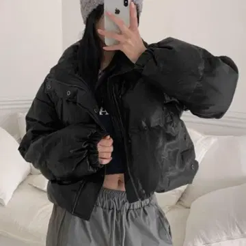 가죽 크롭 패딩 점퍼