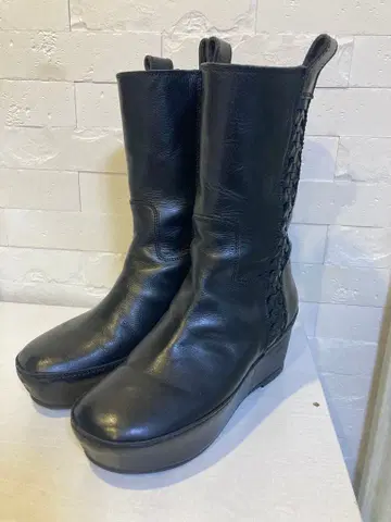 SAYA 블랙 가죽 뜨개질 부츠