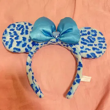 디즈니 미니 마우스 머리띠 레오파드 무늬 파랑 스카이블루