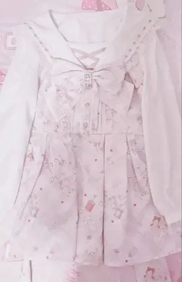 LIZLISA Sewing Bear 패턴 셋업 핑크