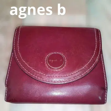 agnes b 에네스베 지갑 와인 레드 가죽 3단 폴더형 사이프
