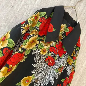 빈티지 블라우스 꽃무늬 쇼와 레트로 클래시컬 네이비 레드