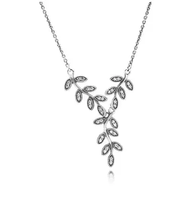 [ Pandora ] 스파클링 리프 큐빅 지르코니아 목걸이