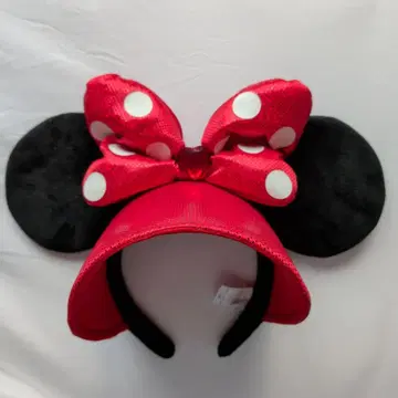 미니 마우스 머리띠 빨간색과 블랙 선바이저 캡 모자