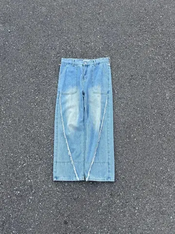 WESTBOY 와이드 스트레이트 데님 프린지 라이트 블루 y2k
