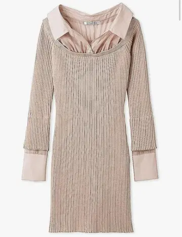 snidel 오프숄더 니트 도킹 원피스 핑크 베이지