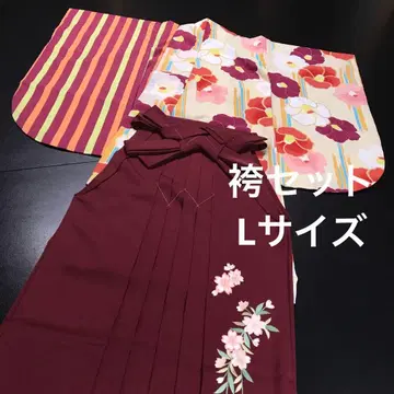 [ 졸업식 니샤쿠소데 ] 반기모노 하카마 2점 세트 L 사이즈 화학 섬유