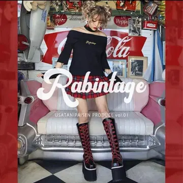 Rabintage 통굽 롱 부츠 하라주쿠 스타일 레드 블랙