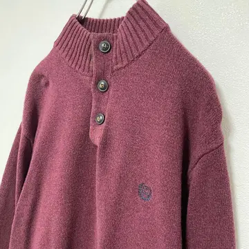 구제 의류 챕스 자수 원포인트 로고 버튼 니트