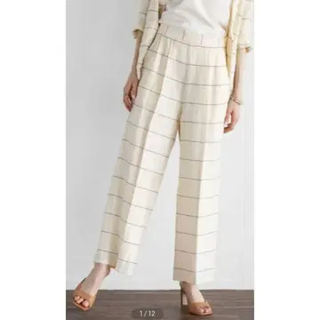 새상품 ample 그래프 체크 린넨 팬츠 린넨 정가 21000엔