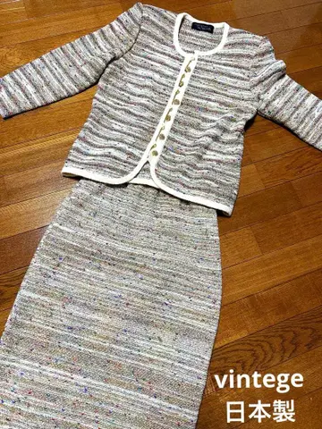 일본제 빈티지 쇼와 레트로 버블 수트 트위드 골드 버튼