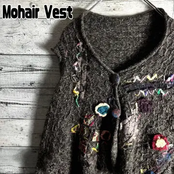 VINTAGE 이소재 믹스 니트 베스트 플라워 모티브 여성용