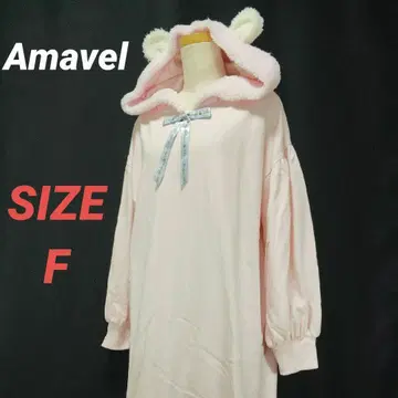 Amavel 아마벨 롱 후드티 리본 곰돌이 귀 핑크 오버 사이즈