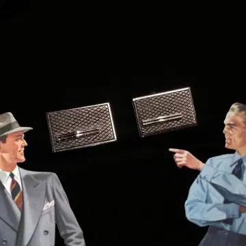 빈티지 넥타이 커프스 레트로 수트 실버 톤 쇼와 남성용