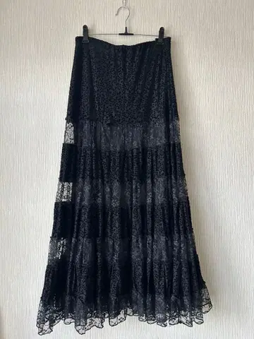 블랙 검정 레이스 플레어 롱 스커트 튤