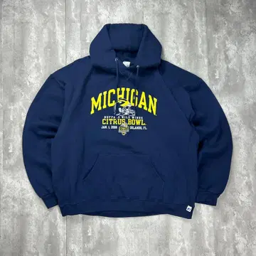 러셀 00s 칼리지 로고 미시건 후드 맨투맨 네이비 6225