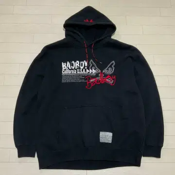 Y2K 헤이세이 BADBOY 풀오버 후드티 두툼한 양면 디자인 자수