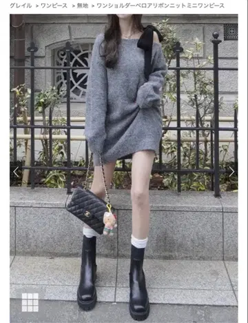 GRL 원 숄더 벨로아 리본 니트 미니 원피스[dr796]