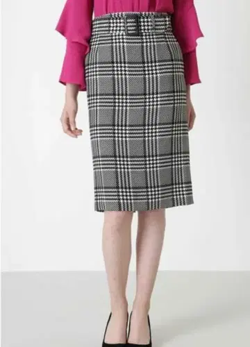 핑키앤다이안 무릎 기장 하운드투스 체크 패턴 스커트