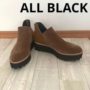 ALL BLACK 캐터필러 밑창 백 지퍼 숏 부츠 천연 가죽