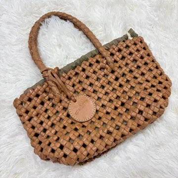 zucchero 즈케로 천연 가죽 바스켓 토트백 뜨개질 브라운 카멜