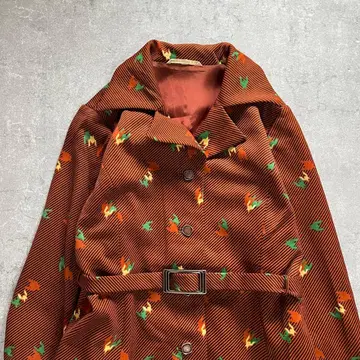 쇼와 레트로 패턴 무늬 브라운 롱 원피스 동일 원단 벨트 포함 M 사이즈