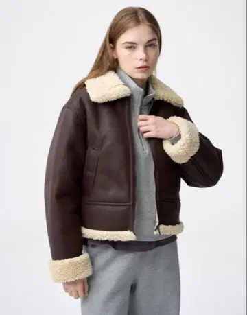 지유 새상품 택 포함 보아 플라이트 자켓 다크 브라운 M 사이즈