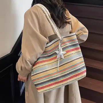 스트라이프 바스켓백 로프 핸들