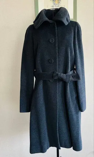 K.T 그레이 롱 코트 허리 벨트 포함