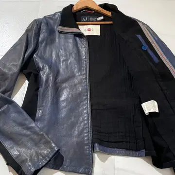 구하기 어려움 아르마니진스 가죽 자켓 에이징 가공 블루