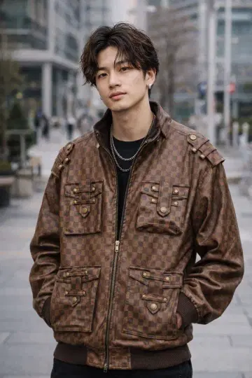 초레어) 빅 사이즈 다미에 패턴 브루클린 블루종 라이더스 2XL