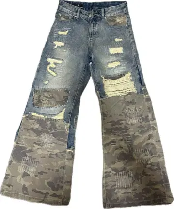 Decency Concept 데미지 카모플라쥬 데님 플레어 팬츠 y2k
