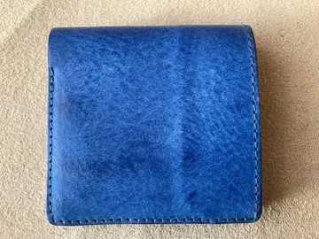 Real 알래스카 가죽 미니 지갑 이단 접이식 지갑 네이비