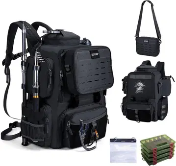 낚시 백팩 낚시 가방 58L 대용량 발수 가공 아웃도어 블랙