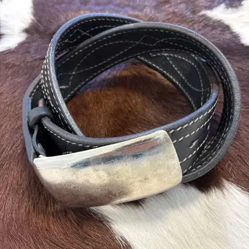 빈티지! 두툼한 천연 가죽 새들 레더 스티치 워크 커스텀 버클 벨트