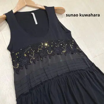 스나오 쿠와하라 레이스 티셔츠 원피스 블랙