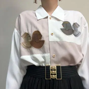 클레오파트라 자수 바이컬러 레트로 블라우스 구제 의류