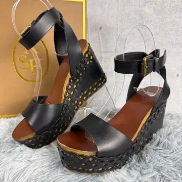 ASH 아쉬 우드 밑창 통굽 웨지 샌들 블랙 23cm