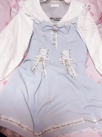 LIZLISA 메시지 체크 세일러 원피스 블루