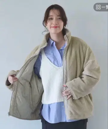 studio CLIP 머신 워셔블 리버서블 스탠드 숏 블루종