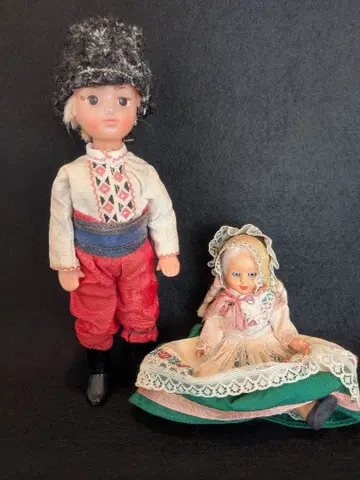 앤티크 봉제 인형 인형 민족 의상 인형 2체 남아 여아