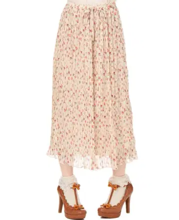 LIZ LISA 작은 꽃무늬 플리츠 스커트 화이트/핑크