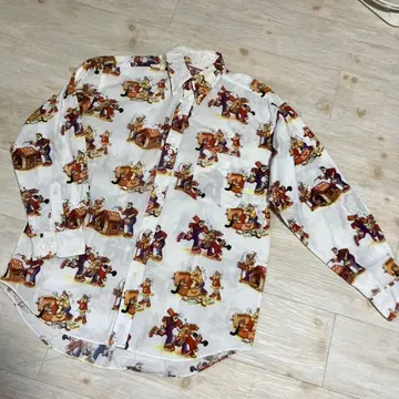 새상품급 캡틴 산타 긴팔 버튼 다운 셔츠 올 패턴 프린트 M POP 패턴