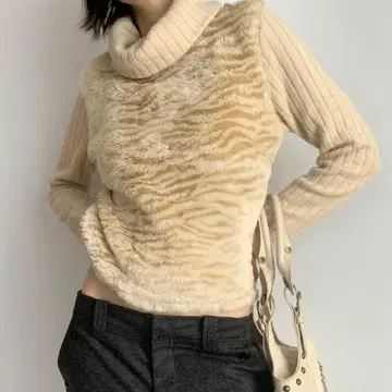 light beige zebra fur high neck knit