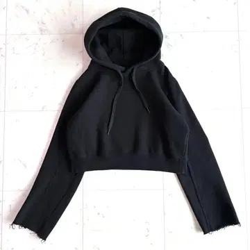 퍼버즈 크롭 풀오버 후드티 블랙 크러쉬 가공