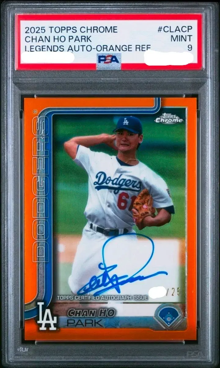 2025 탑스 크롬 박찬호 온오토 오렌지 /25 PSA 9