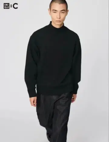 유니클로C 로우게이지 하이넥 스웨터 XL 블랙