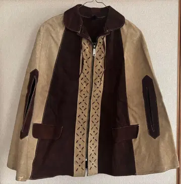 VINTAGE 네이티브 디자인 스웨이드 가죽 판초