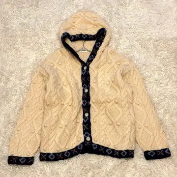 [ Scoop ] 울 100% 후드 부착 케이블 니트 가디건